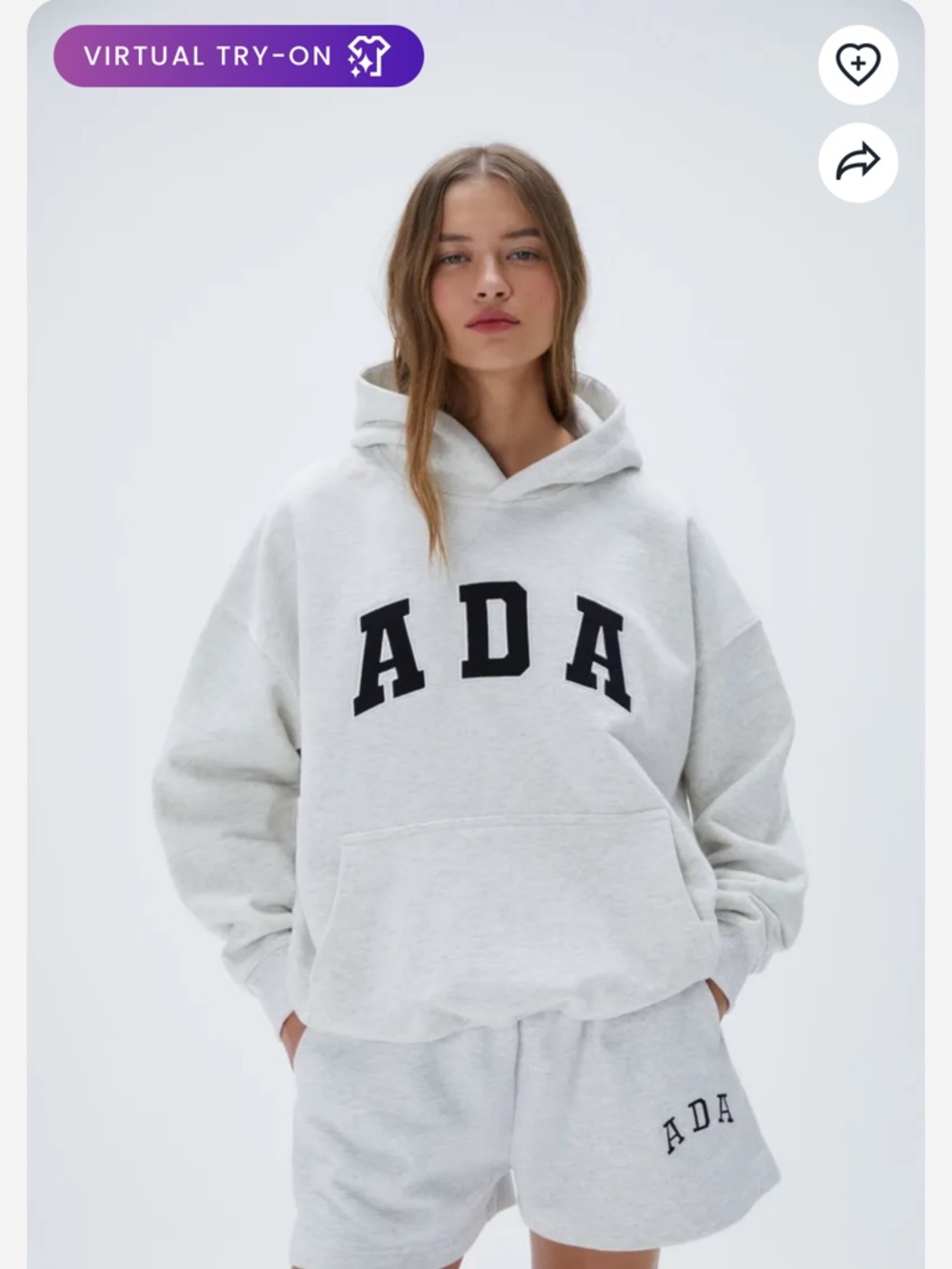 Adanola Light Grey Melange hoodie  - ADA Logo